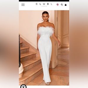 NWT Club London - First Class White Bandeau Feather Wide Leg Jumpsuit